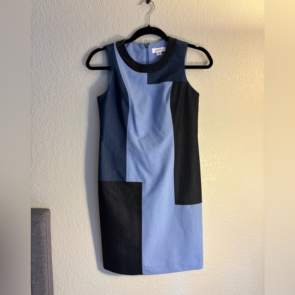 Calvin Klein Asymmetrical Blue and Black Dress